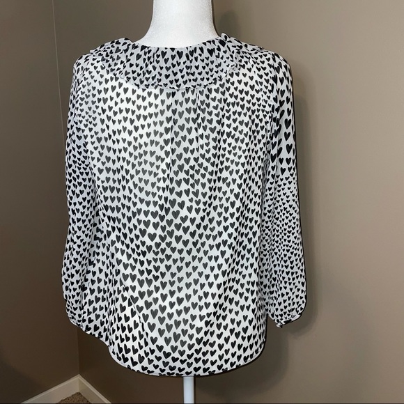 J. Crew Black & White Heart Print Ruffle Blouse - Picture 5 of 11